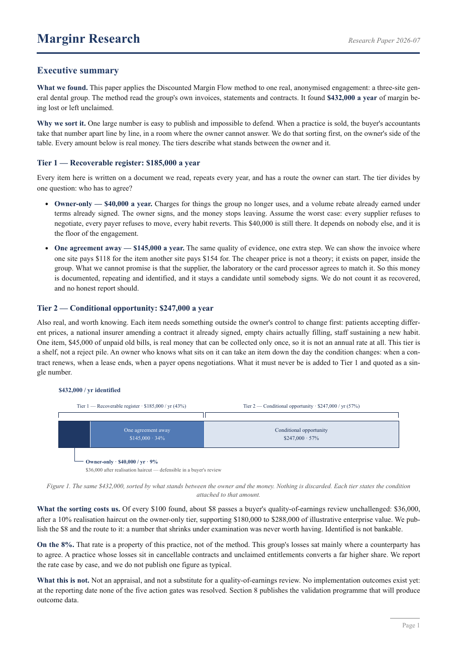 Page 2, executive summary of Discounted Margin Flow